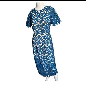 KEEPSAKE the Label Blue Sheath Midi Dress Short Sleeve Crew Neck
